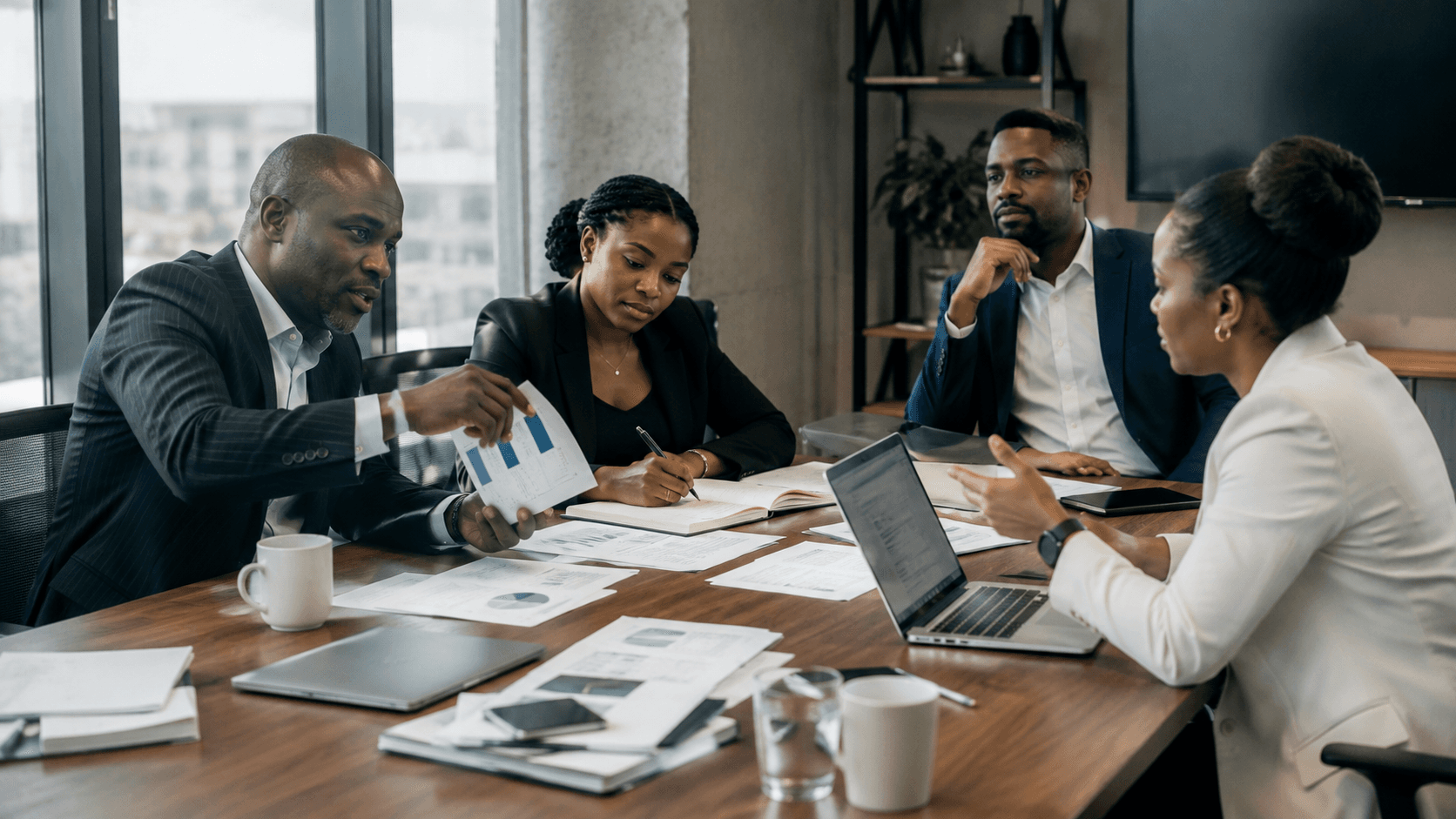 African business professionals in a meeting discussing investment opportunities